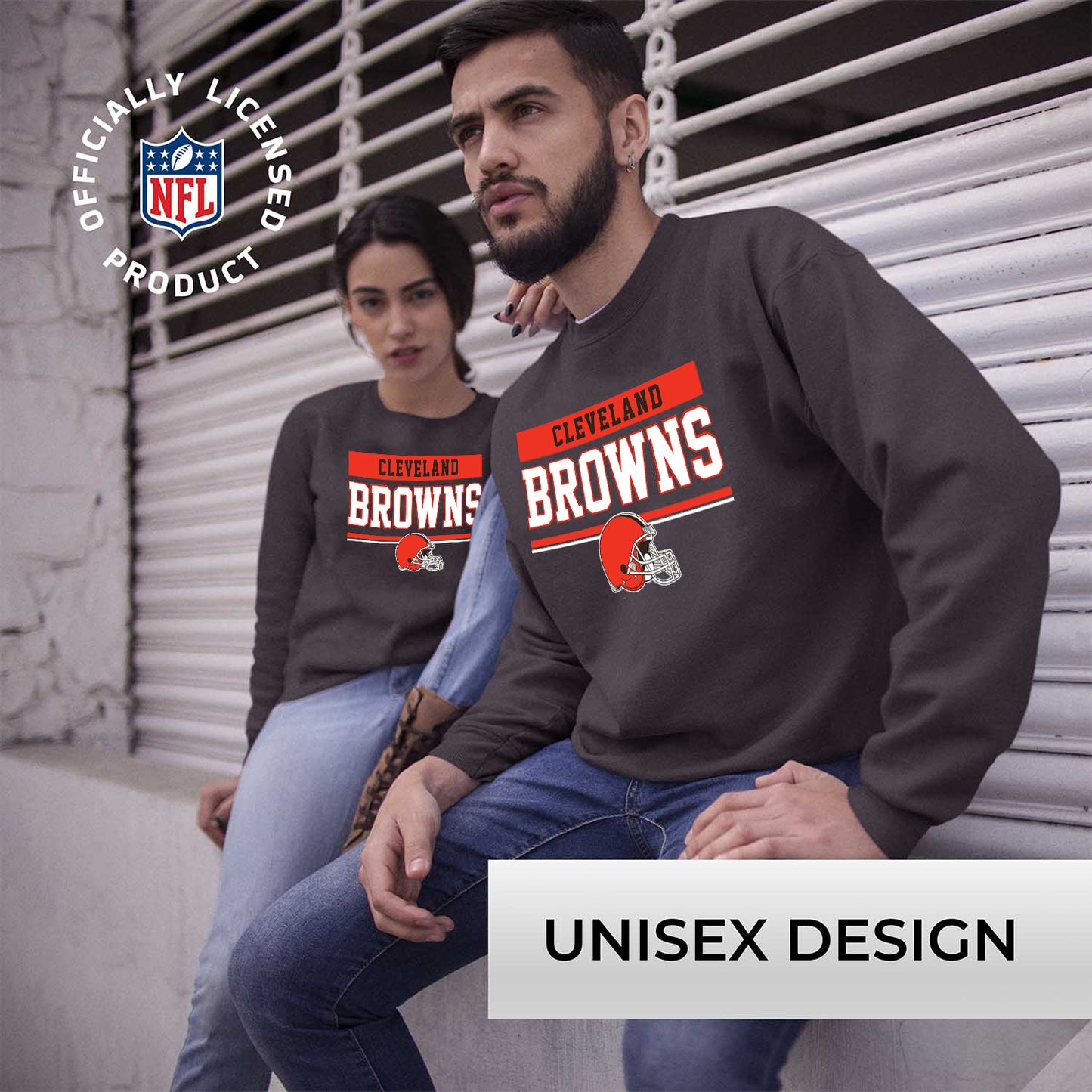 Cleveland Browns NFL Adult Long Sleeve Team Block Charcoal Crewneck Sweatshirt - Charcoal