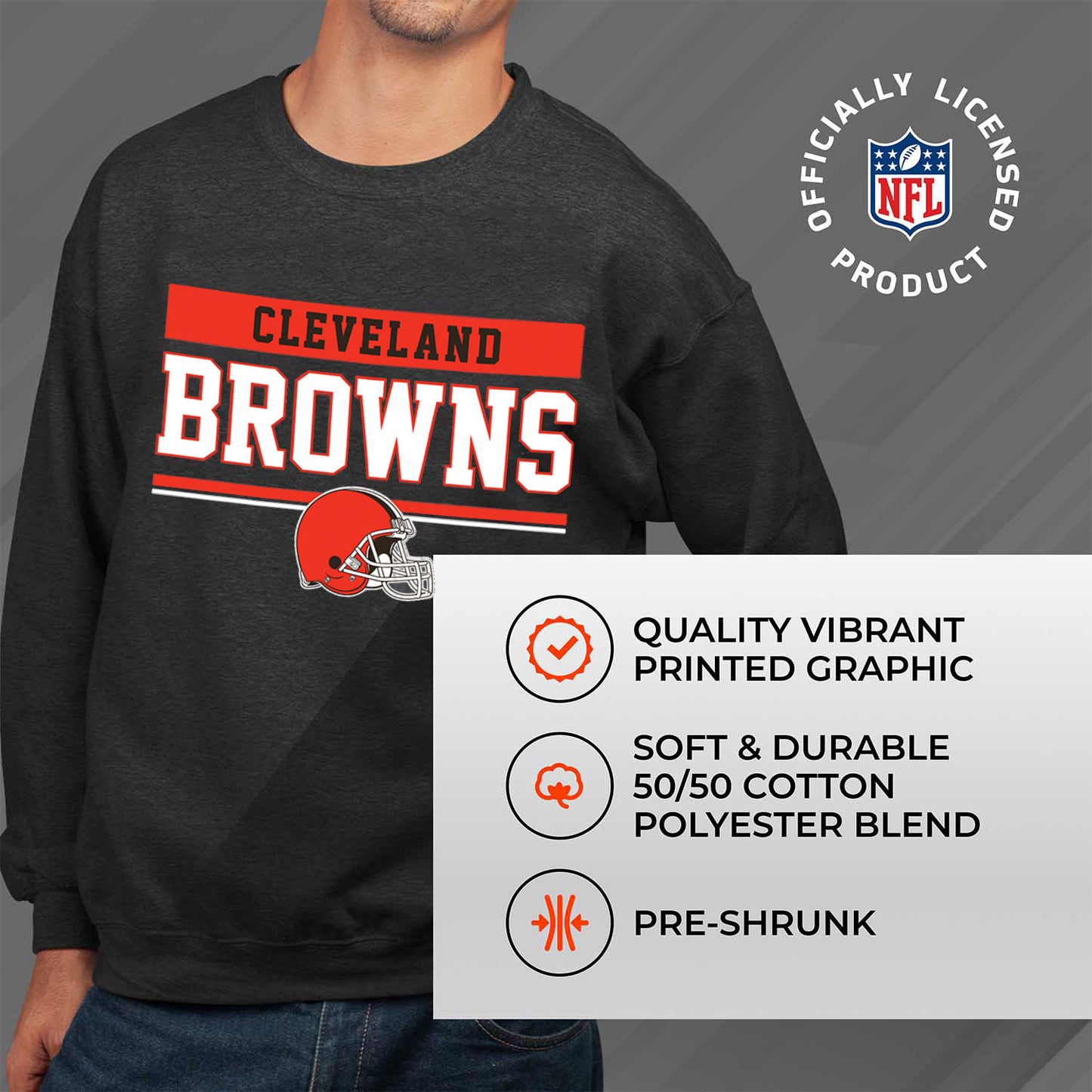 Cleveland Browns NFL Adult Long Sleeve Team Block Charcoal Crewneck Sweatshirt - Charcoal