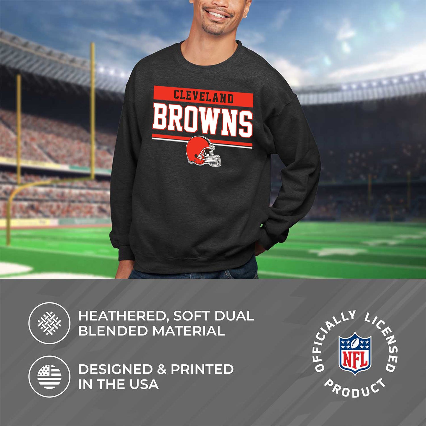 Cleveland Browns NFL Adult Long Sleeve Team Block Charcoal Crewneck Sweatshirt - Charcoal