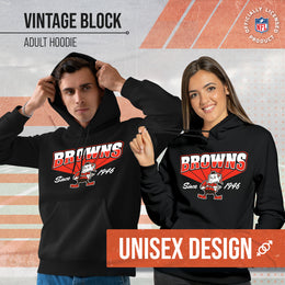 Cleveland Browns NFL Adult Unisex Vintage Block Ultra Soft Fleece Hooded Sweatshirt - Black