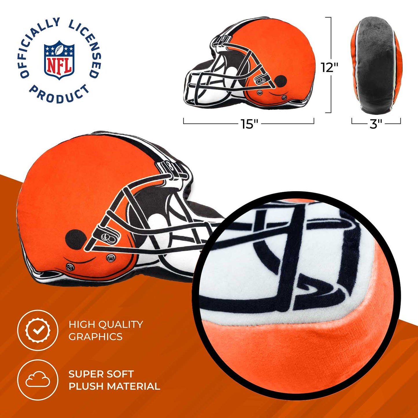 Cleveland Browns NFL Helmet Football Super Soft Plush Pillow - Orange