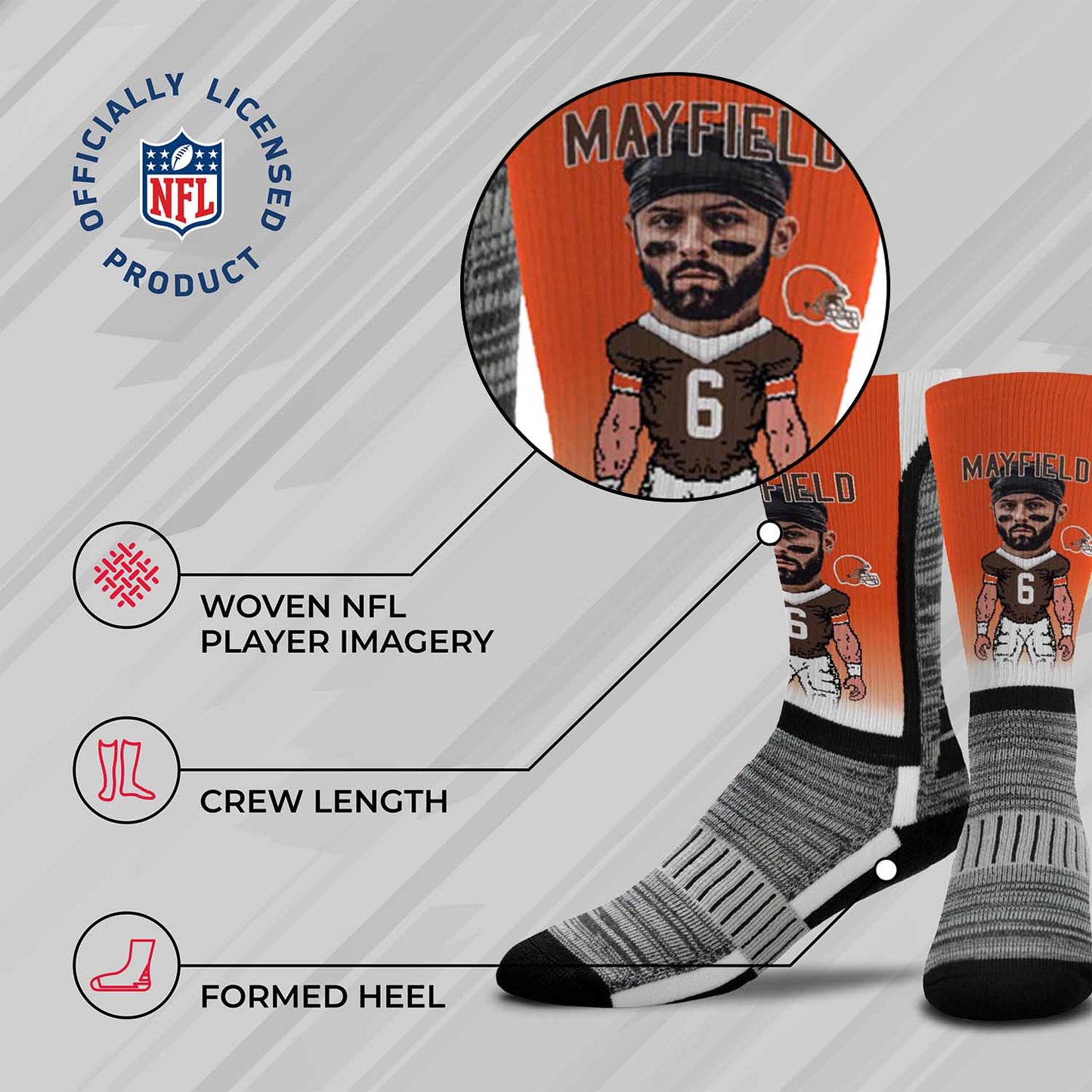 Cleveland Browns FBF NFL Youth V Curve MVP Baker Mayfield Player Crew Socks - Orange #6