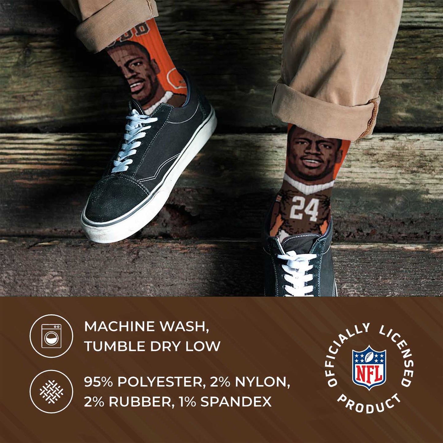 Cleveland Browns FBF NFL Youth V Curve MVP Nick Chubb Player Crew Socks - Orange