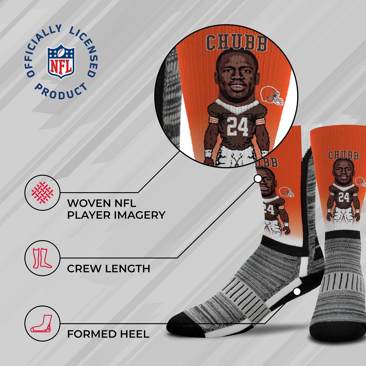 Cleveland Browns FBF NFL Youth V Curve MVP Nick Chubb Player Crew Socks - Orange