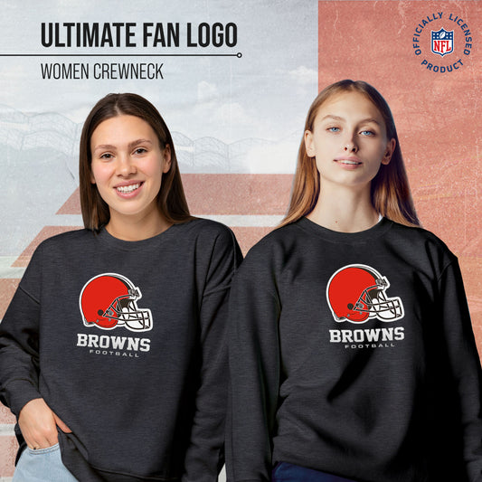 Cleveland Browns Women's NFL Ultimate Fan Logo Slouchy Crewneck -Tagless Fleece Lightweight Pullover - Charcoal