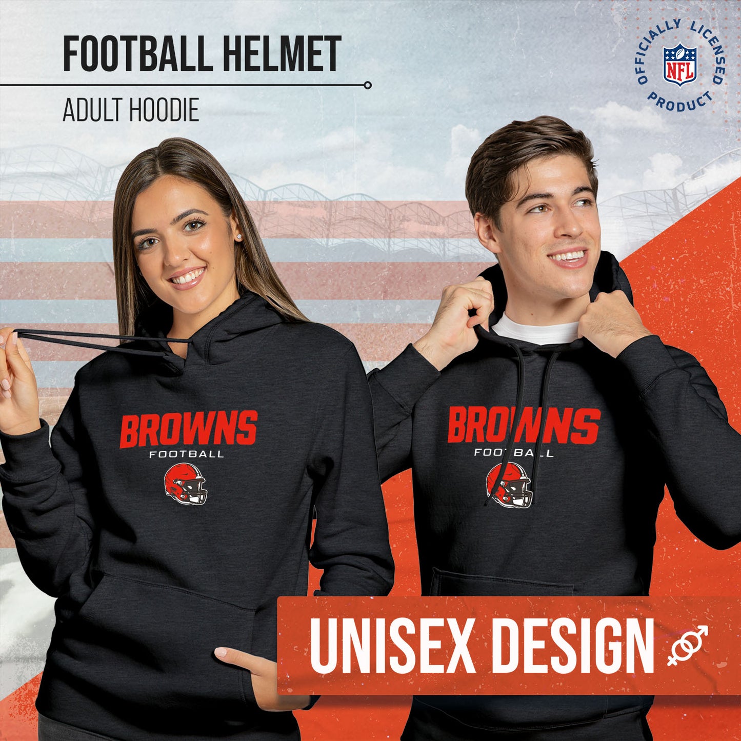 Cleveland Browns Adult NFL Football Helmet Heather Hooded Sweatshirt  - Charcoal