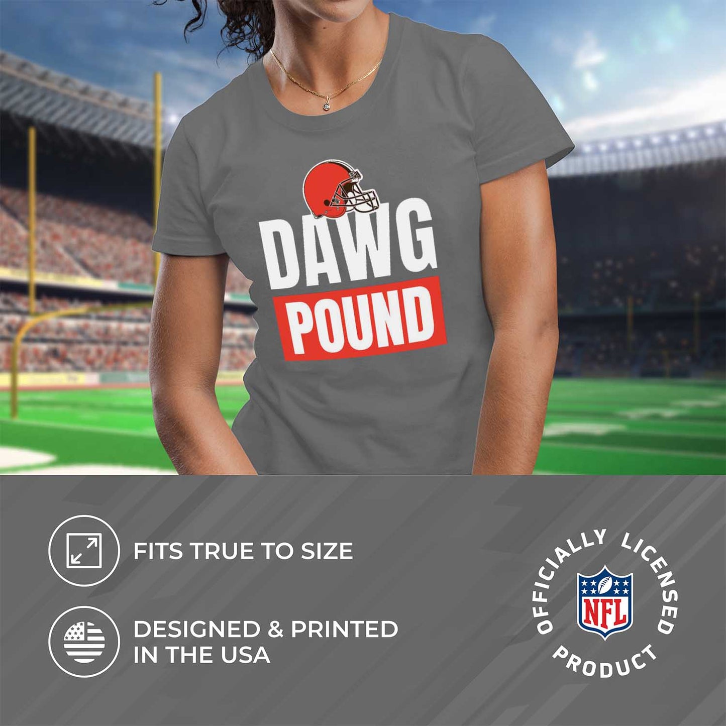 Cleveland Browns NFL Womens Team Slogan Short Sleeve Tshirt - Sport Gray