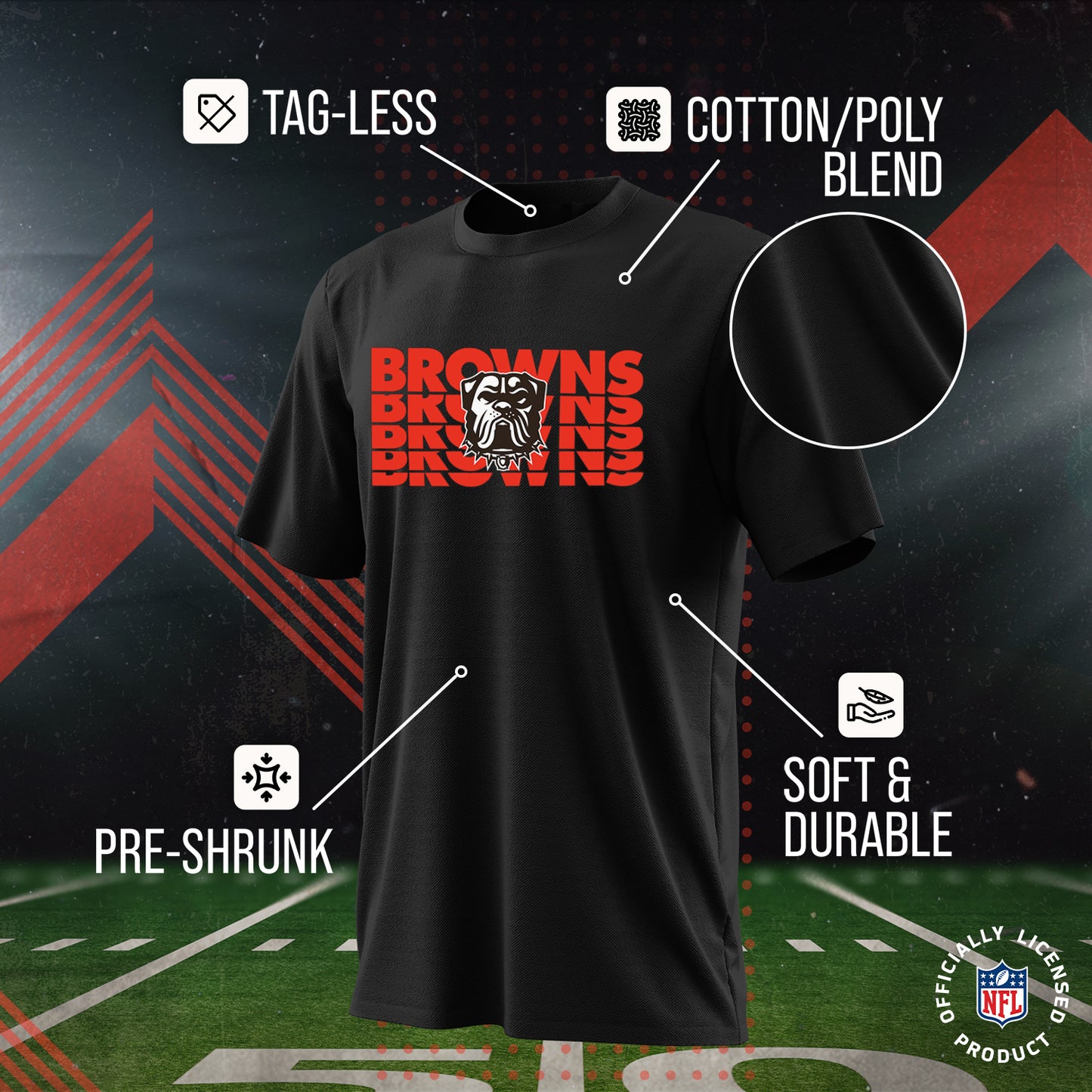 Cleveland Browns NFL Youth Repeating Logo Football T-Shirt Unisex Tag Free Comfortable - Black