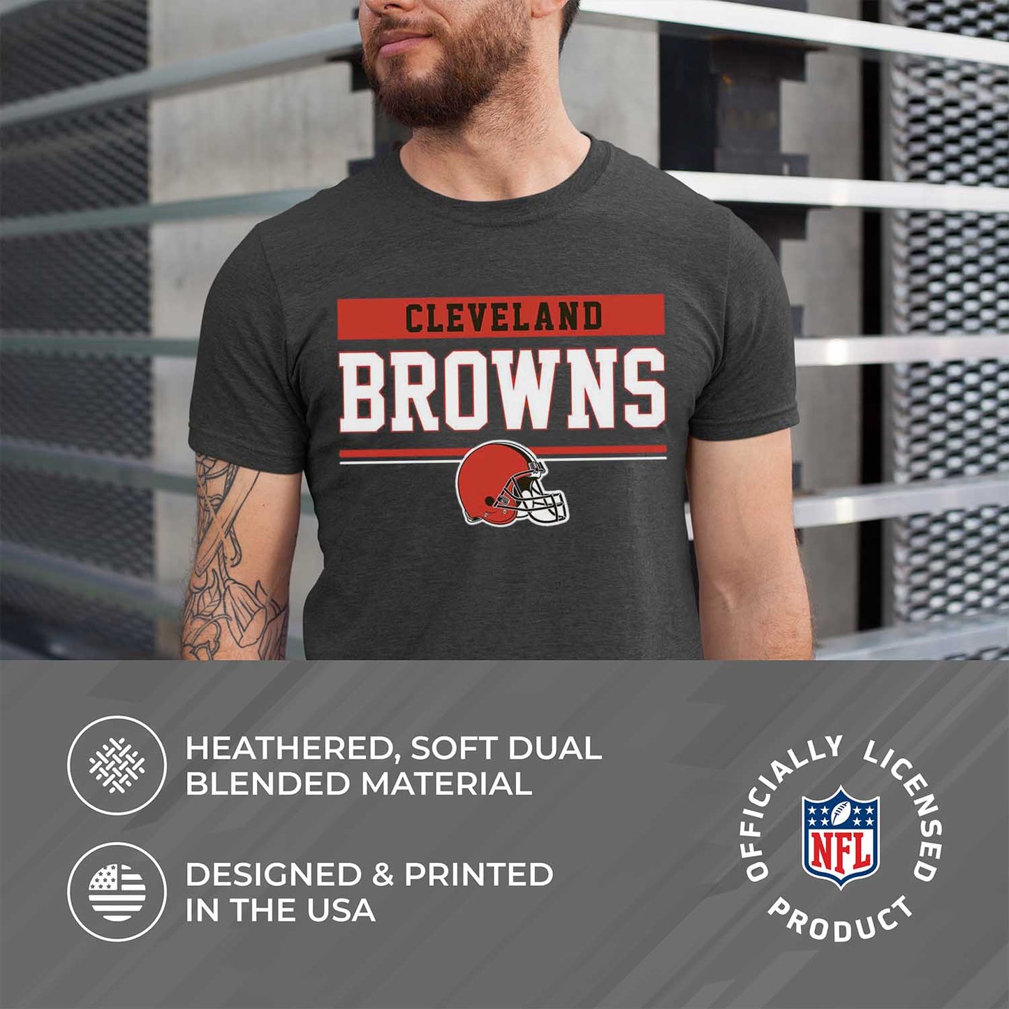 Cleveland Browns NFL Adult Team Block Tagless T-Shirt - Charcoal