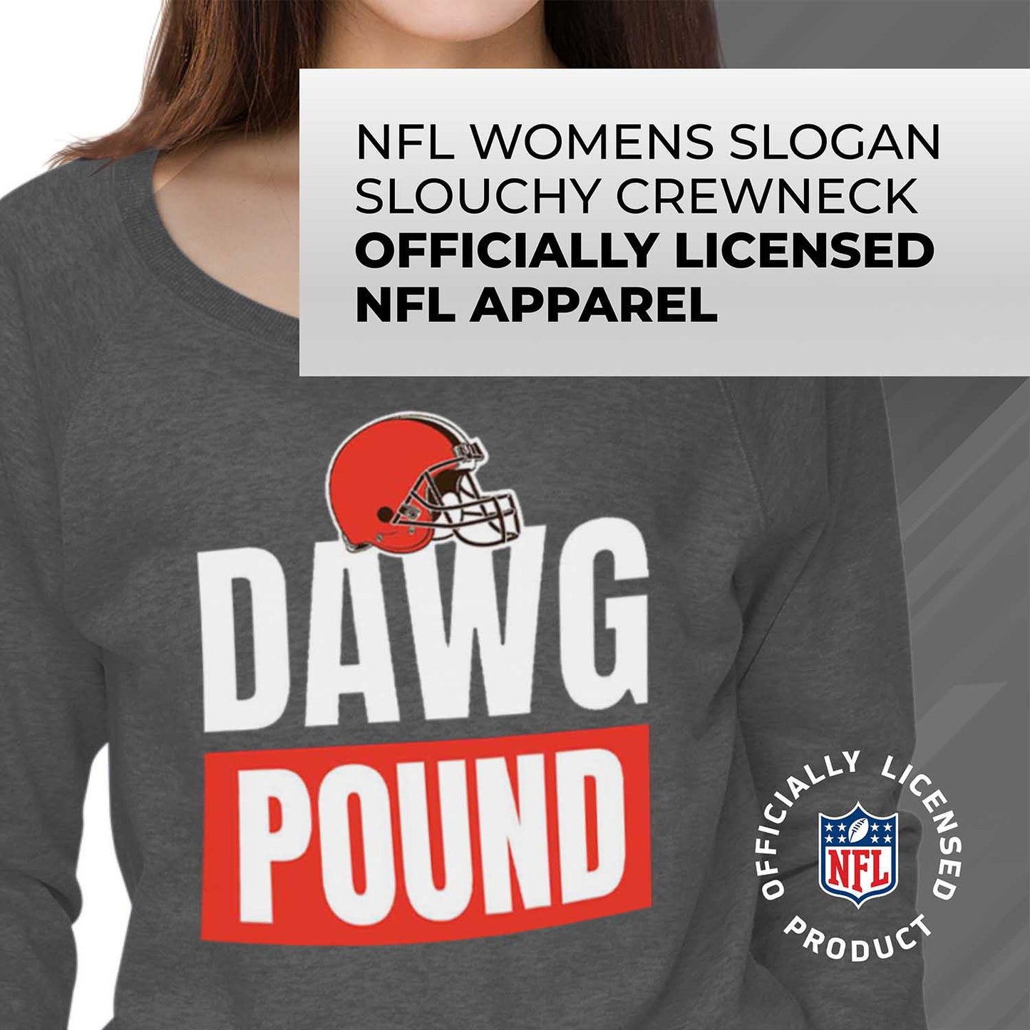 Cleveland Browns NFL Womens Team Slogan Crew Neck - Sport Gray