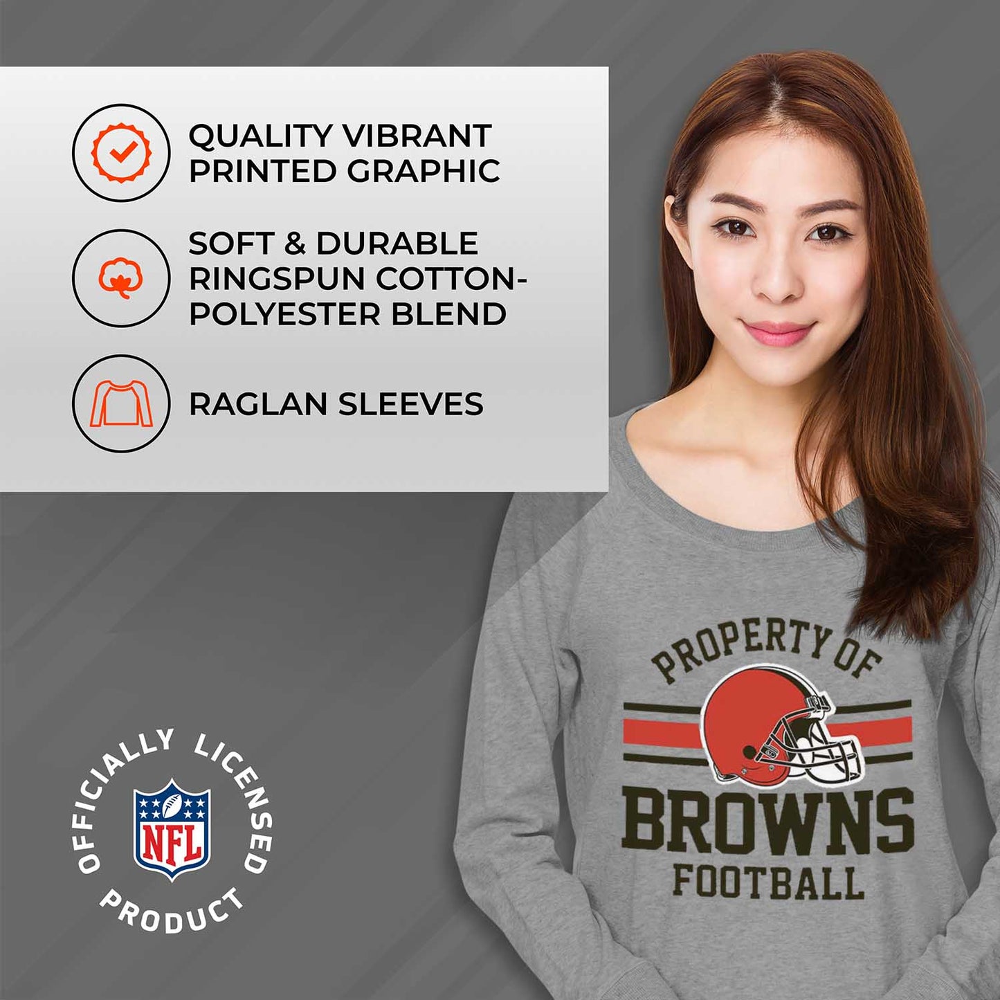 Cleveland Browns NFL Womens Property of Lighweight Crew Neck - Sport Gray