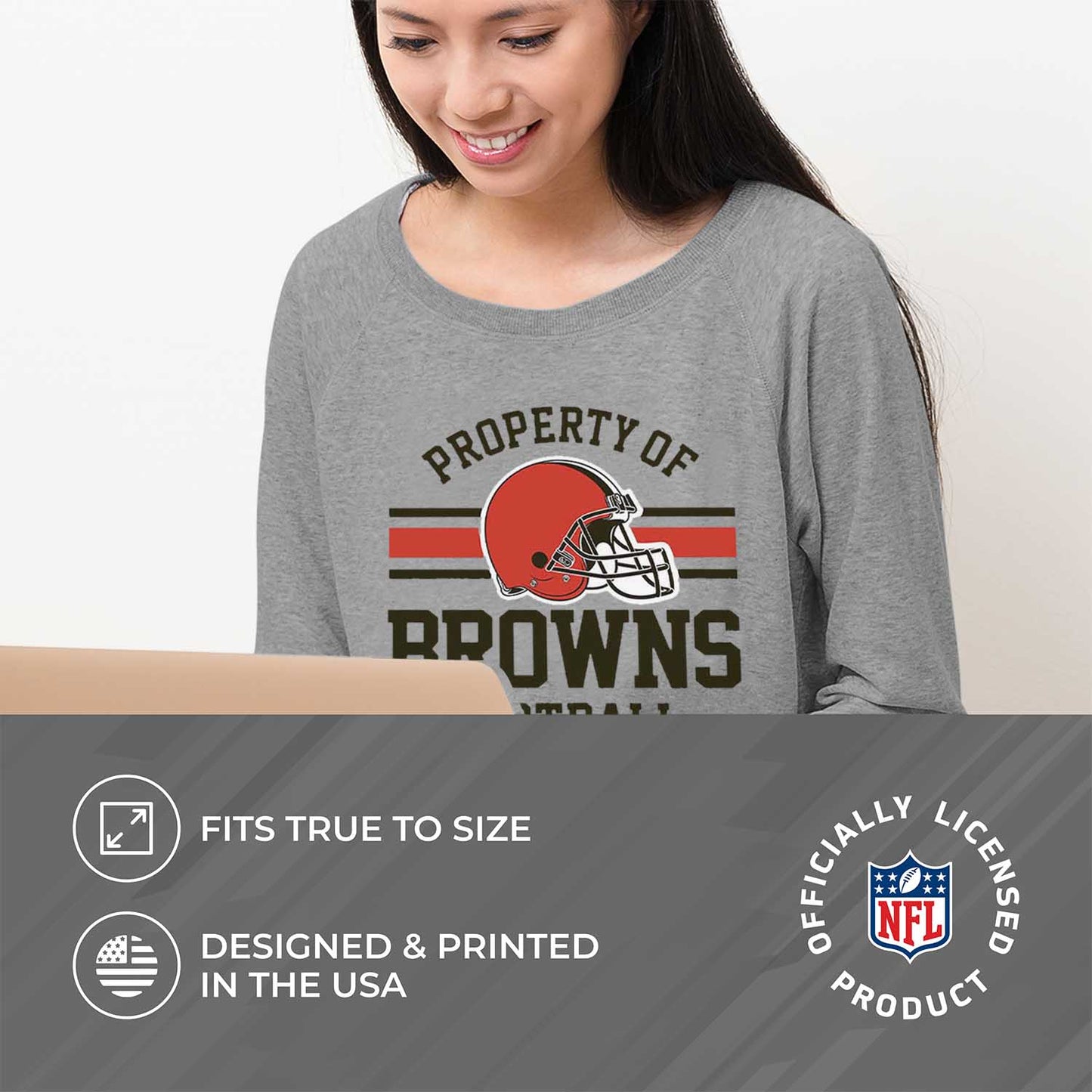 Cleveland Browns NFL Womens Property of Lighweight Crew Neck - Sport Gray