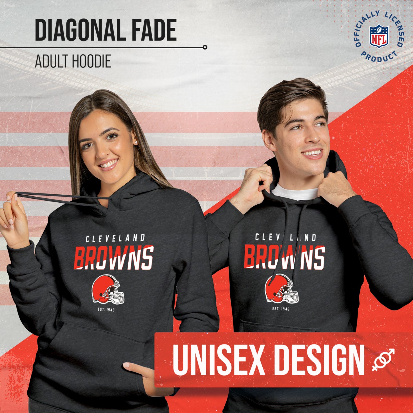 Cleveland Browns Adult NFL Diagonal Fade Fleece Hooded Sweatshirt - Charcoal