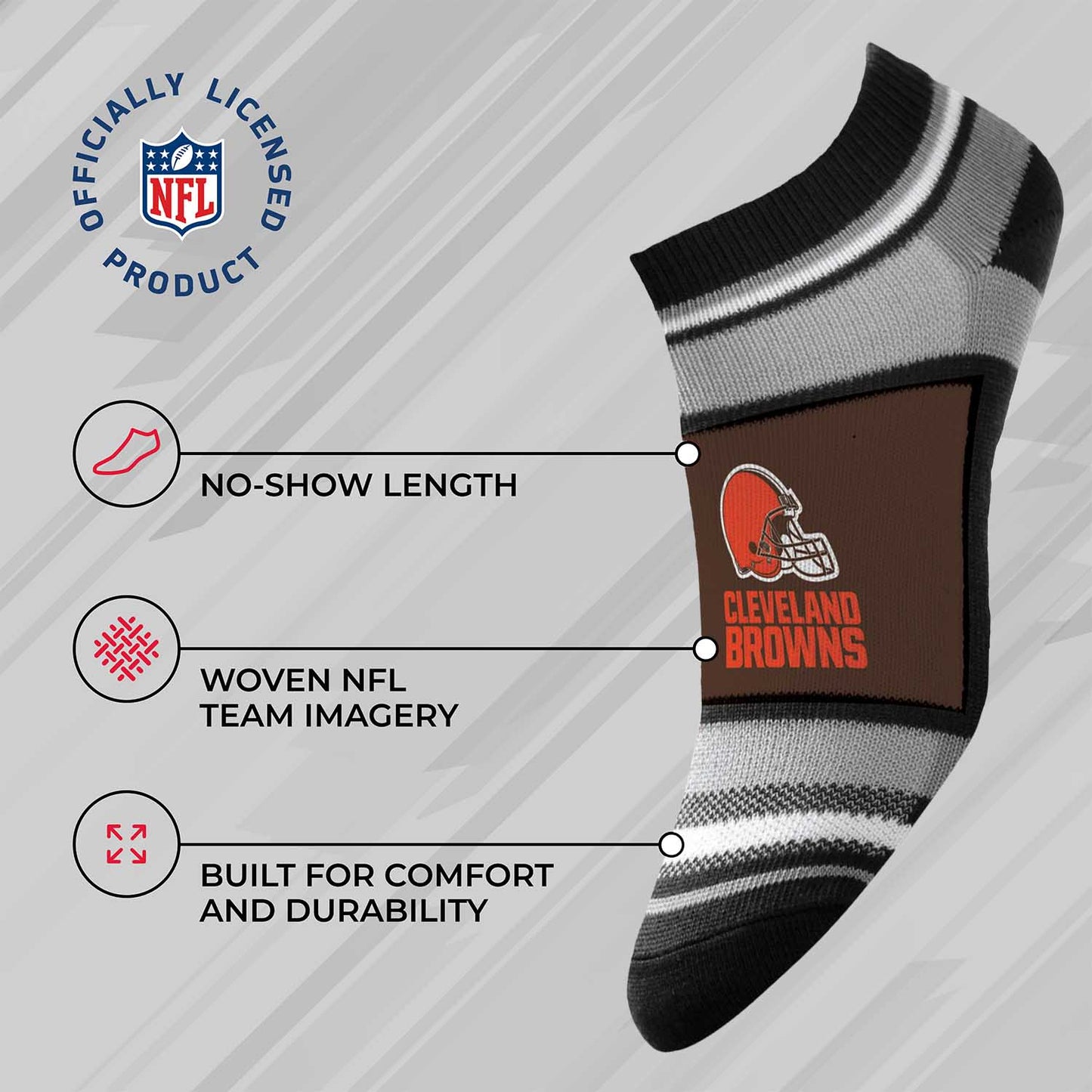 Cleveland Browns Adult Marquis Addition No Show Socks - Brown