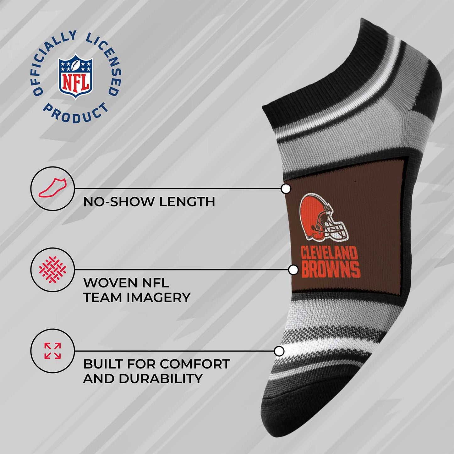 Cleveland Browns NFL Adult Marquis Addition No Show Socks - Brown