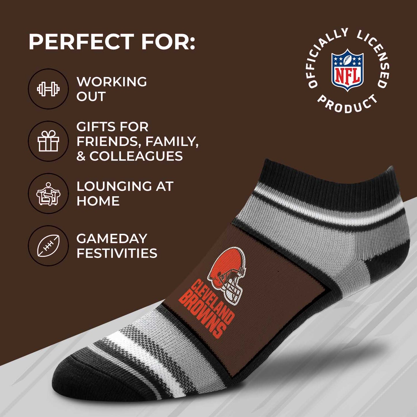 Cleveland Browns NFL Adult Marquis Addition No Show Socks - Brown