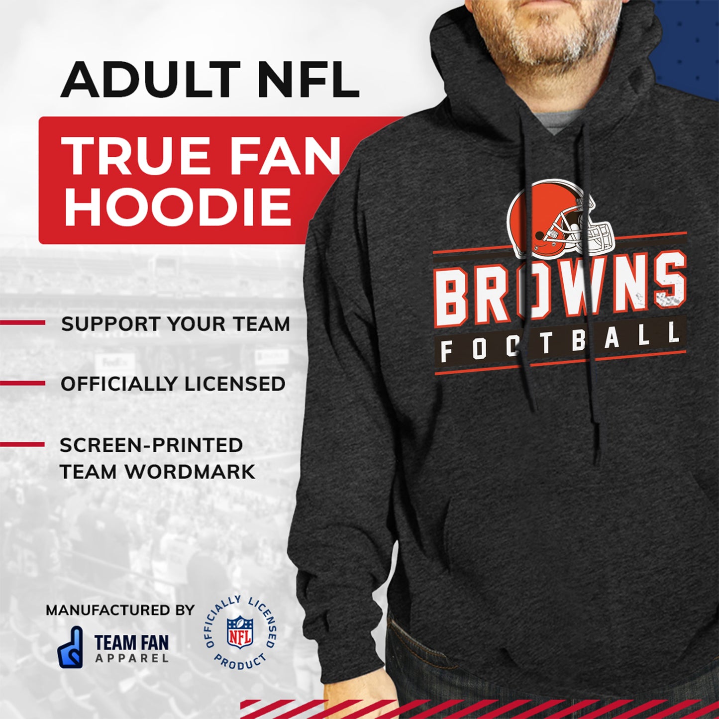 Cleveland Browns NFL Adult True Fan Hooded Charcoal Sweatshirt - Charcoal