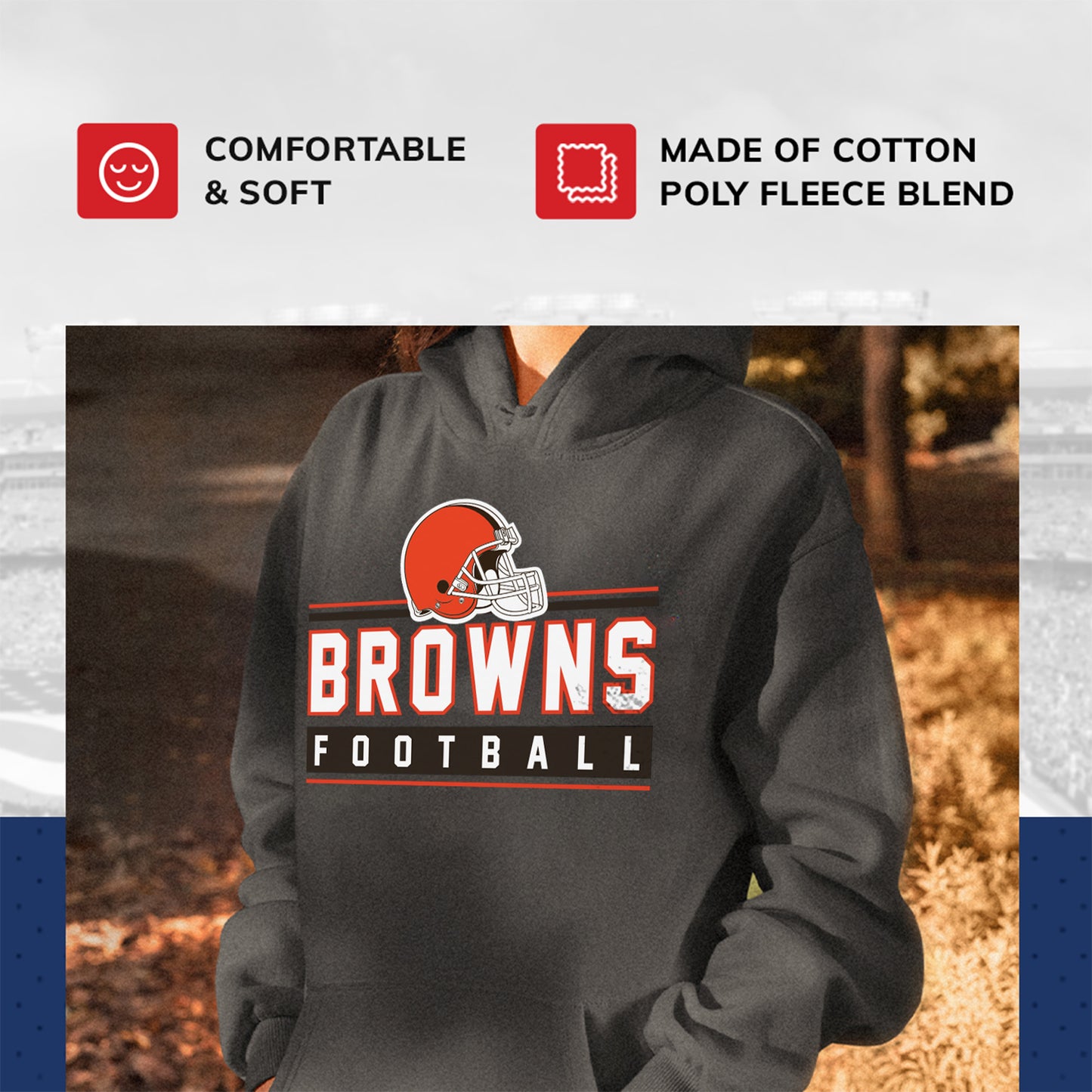 Cleveland Browns NFL Adult True Fan Hooded Charcoal Sweatshirt - Charcoal