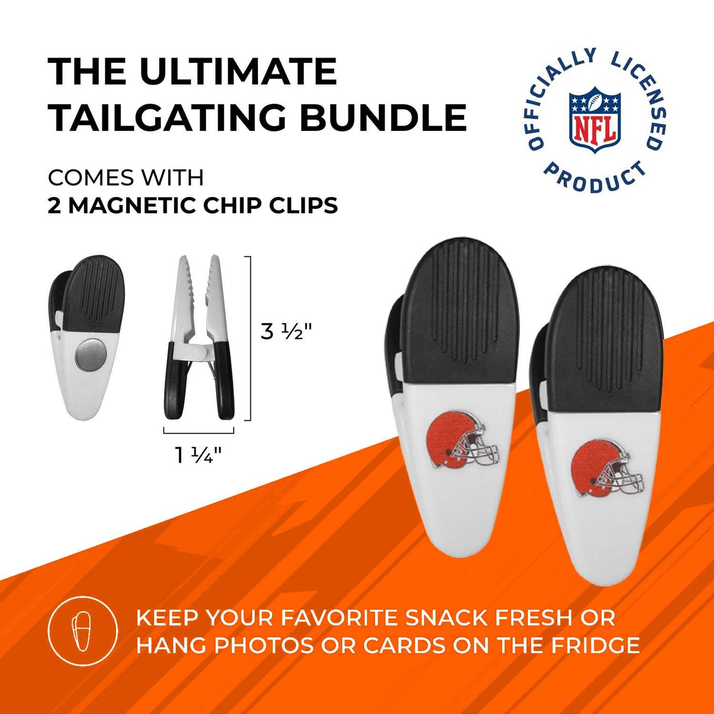 Cleveland Browns NFL Two Piece Grilling Tools Set with 2 Magnet Chip Clips - Chrome