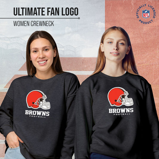 Cleveland Browns Women's NFL Ultimate Fan Logo Slouchy Crewneck -Tagless Fleece Lightweight Pullover - Charcoal