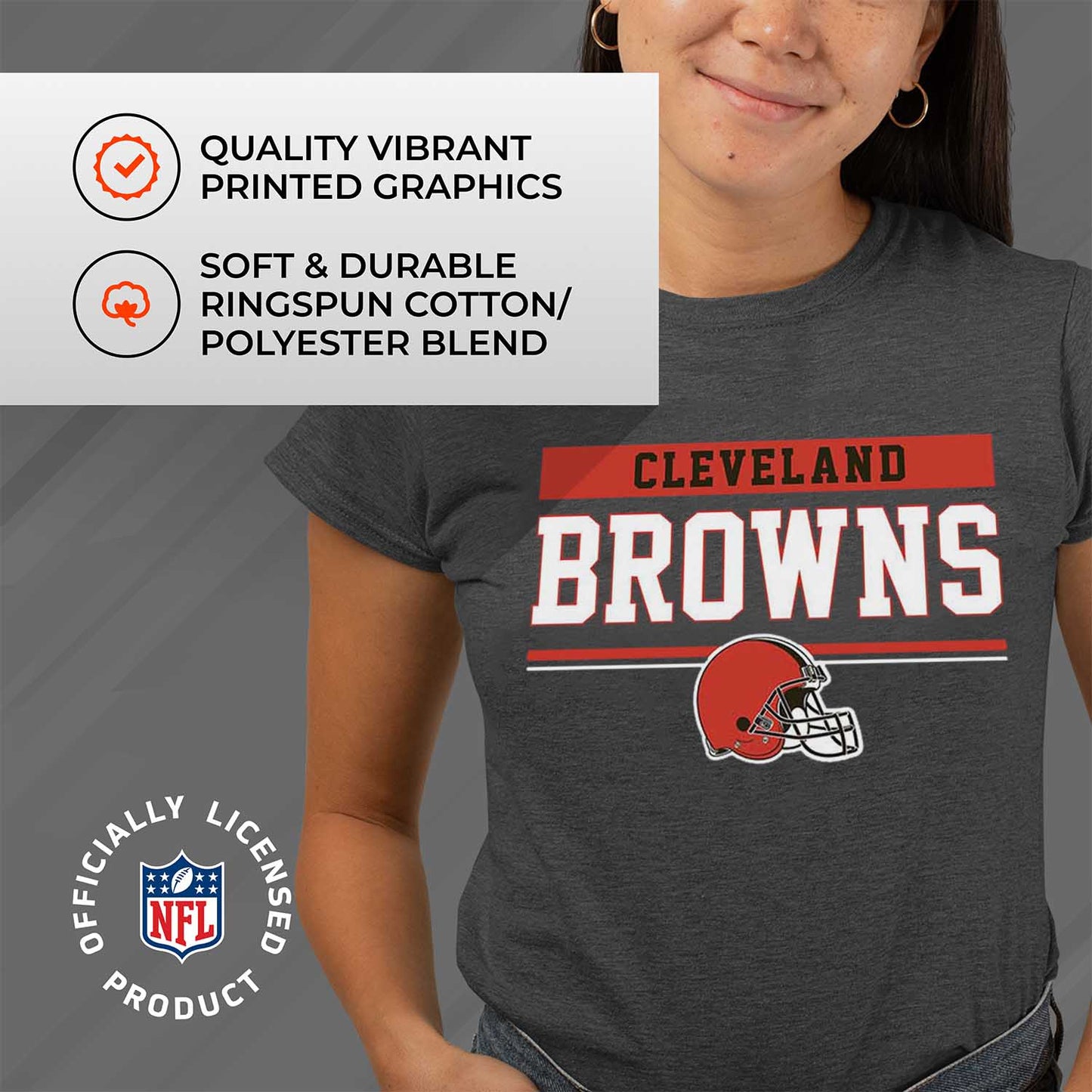 Cleveland Browns NFL Women's Team Block Charcoal Tagless T-Shirt - Charcoal