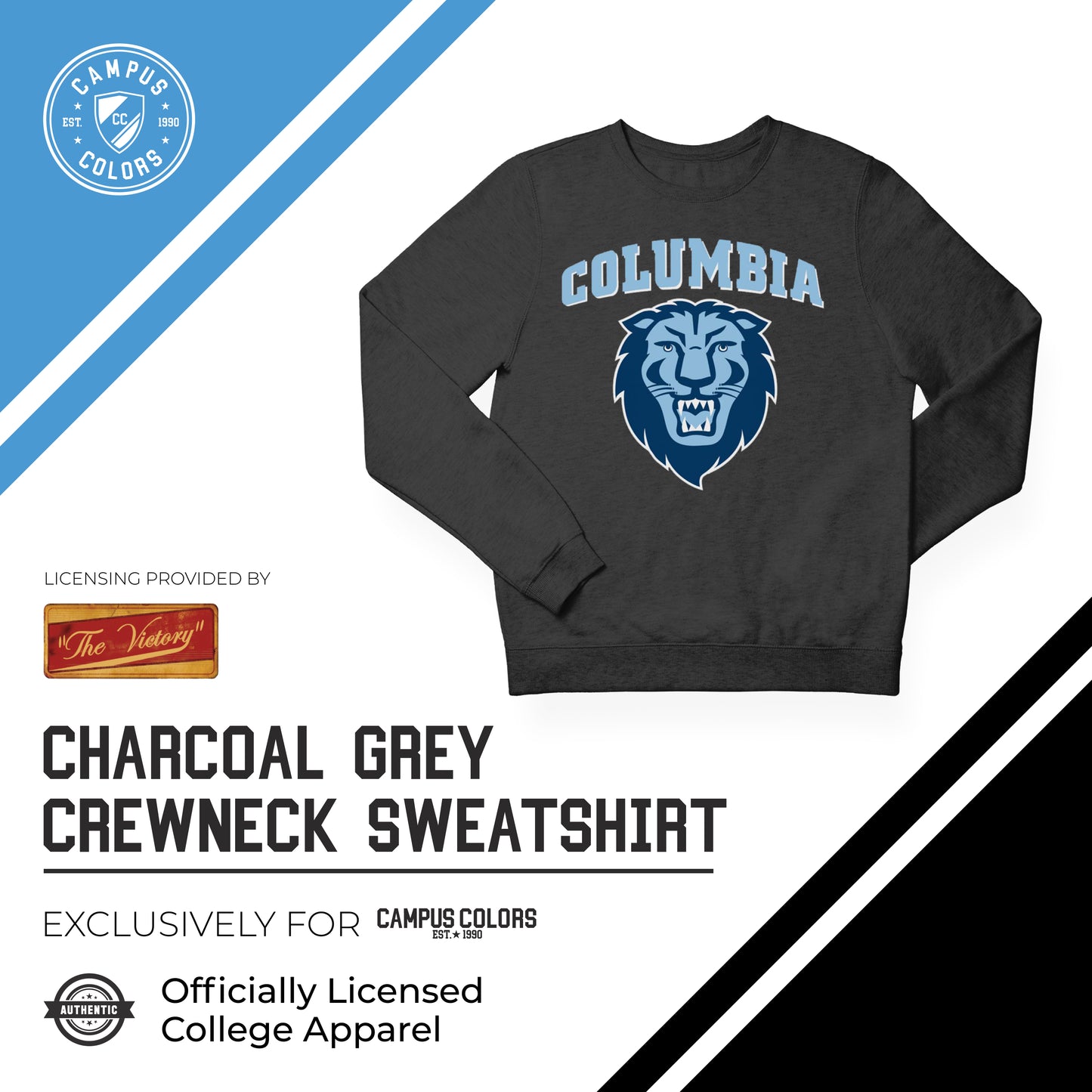 Columbia Lions NCAA Adult Charcoal Crewneck Fleece Sweatshirt - Charcoal