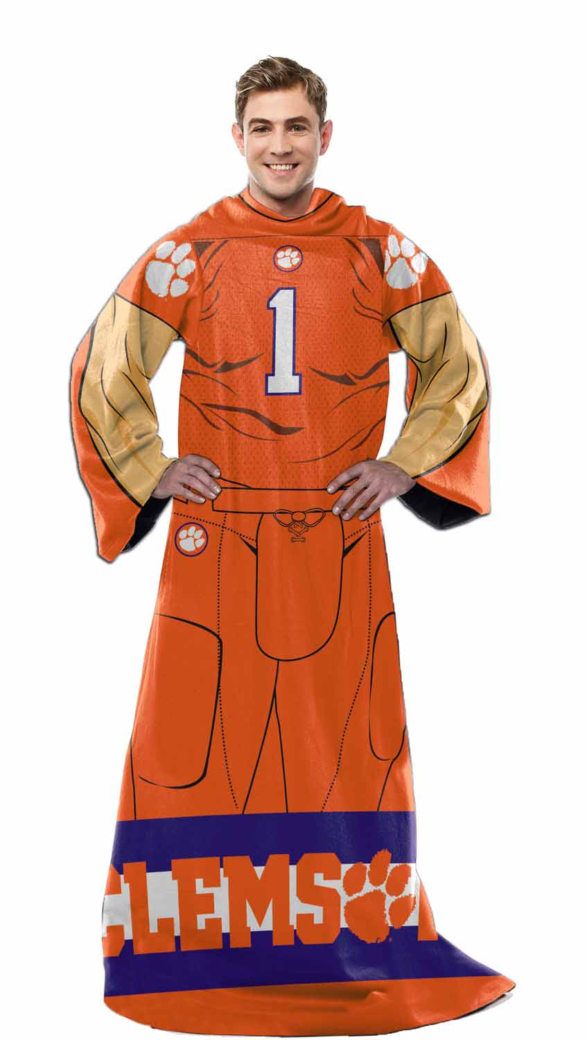 Clemson Tigers NCAA Team Wearable Blanket with Sleeves - Orange