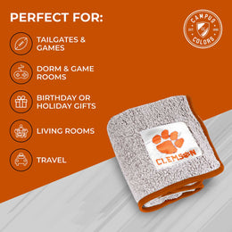 Clemson Tigers NCAA Silk Sherpa College Throw Blanket - Purple