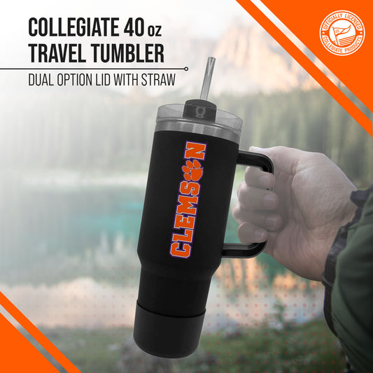 Clemson Tigers College & University 40 oz Travel Tumbler With Handle - Black
