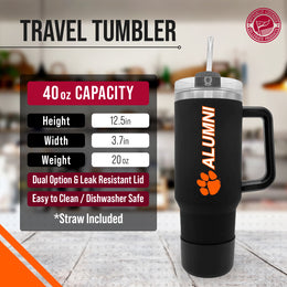 Clemson Tigers Collegiate 40oz Stainless Steel Travel Tumbler with Handle for Alumni - Black