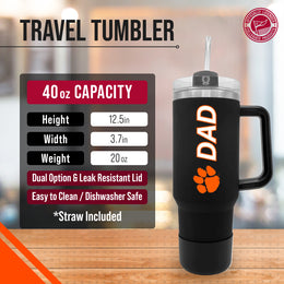 Clemson Tigers Collegiate 40oz Stainless Steel Travel Tumbler with Handle for Dad - Black