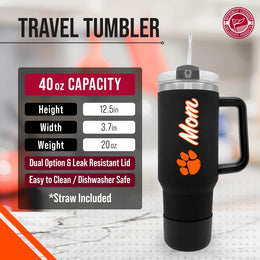 Clemson Tigers Collegiate 40oz Stainless Steel Travel Tumbler with Handle for Mom - Black