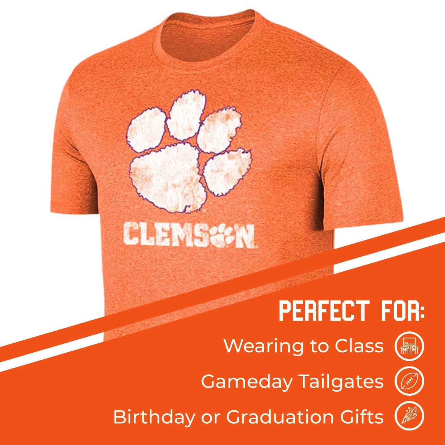 Clemson Tigers Adult MVP Heathered Cotton Blend T-Shirt - Orange