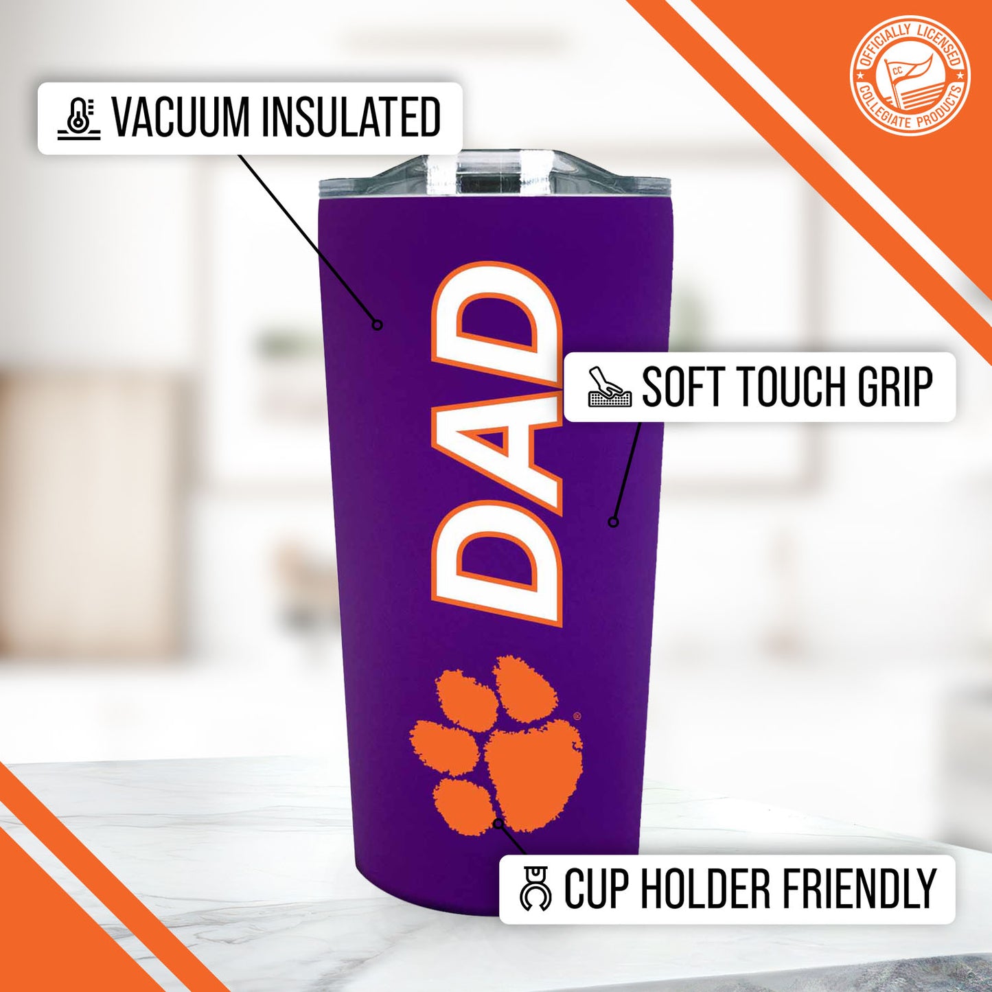 Clemson Tigers NCAA Stainless Steel Travel Tumbler for Dad - Purple