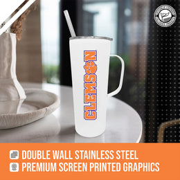 Clemson Tigers NCAA Stainless Steal 20oz Roadie With Handle & Dual Option Lid With Straw - White