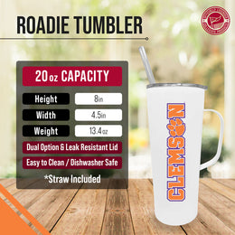 Clemson Tigers NCAA Stainless Steal 20oz Roadie With Handle & Dual Option Lid With Straw - White