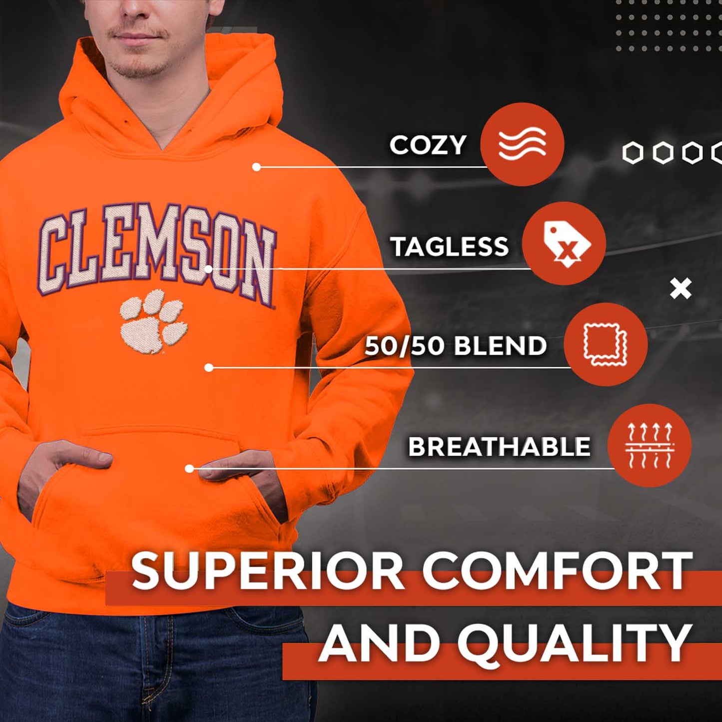 Clemson Tigers NCAA Adult Tackle Twill Hooded Sweatshirt - Orange