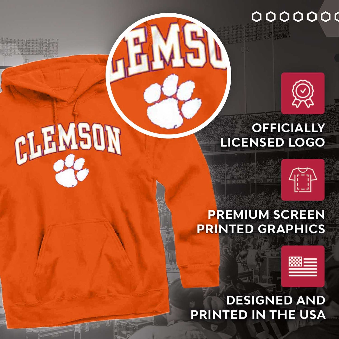 Clemson Tigers Adult Arch & Logo Soft Style Gameday Hooded Sweatshirt - Orange