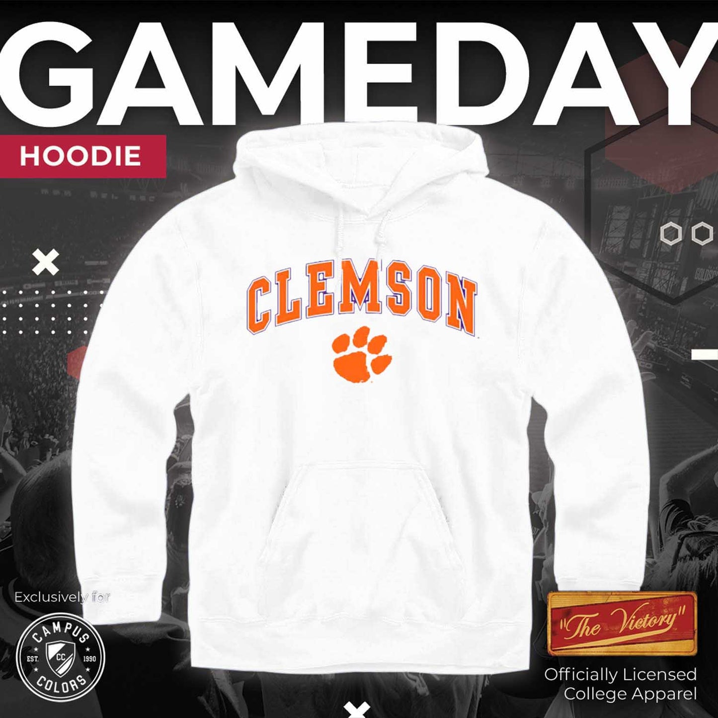 Clemson Tigers Adult Arch & Logo Soft Style Gameday Hooded Sweatshirt - White