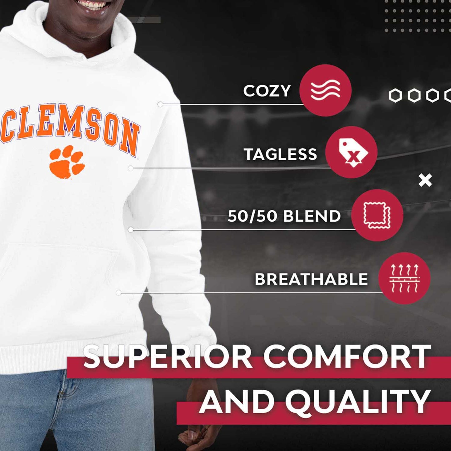 Clemson Tigers Adult Arch & Logo Soft Style Gameday Hooded Sweatshirt - White