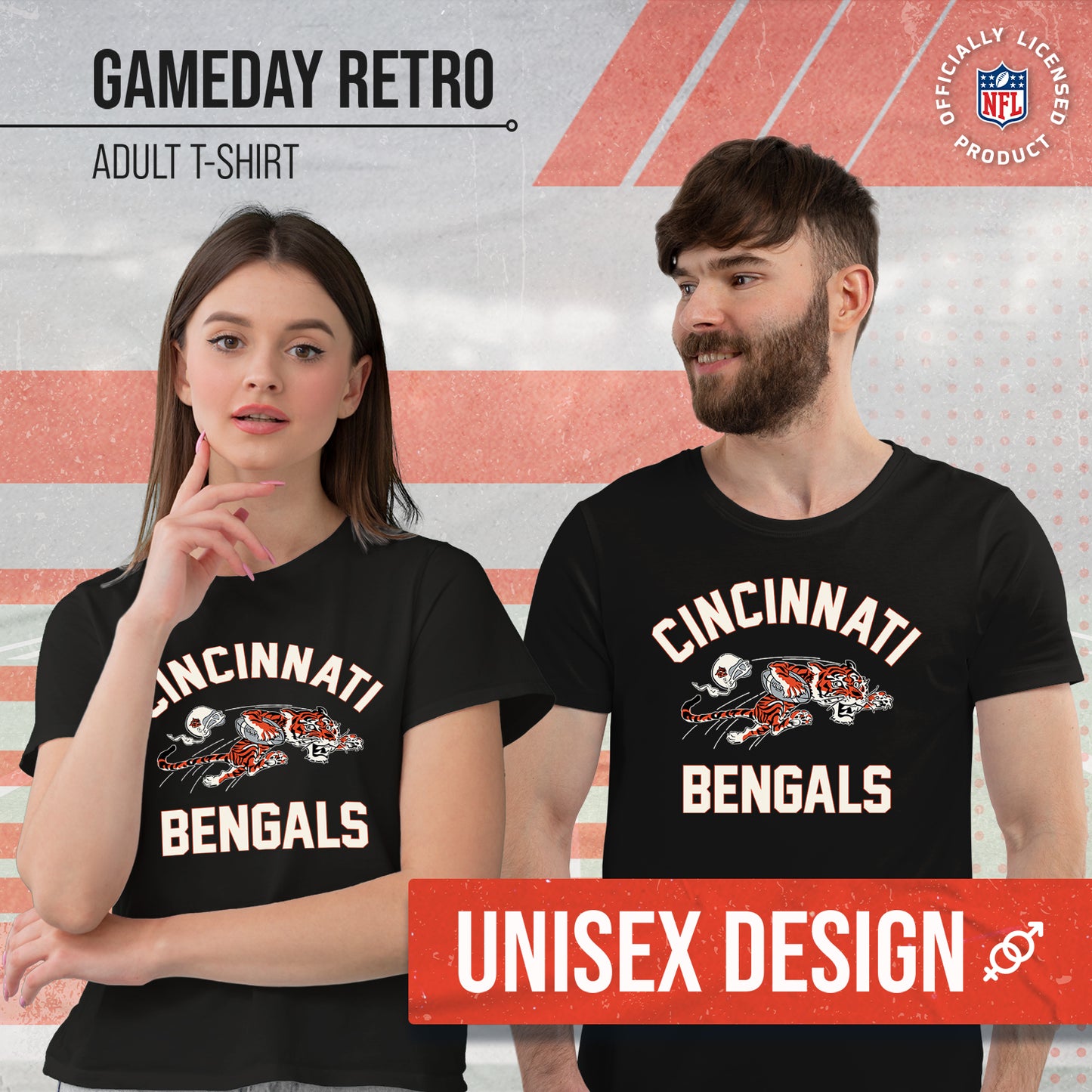 Cincinnati Bengals NFL Adult Retro Gameday Unisex T-Shirt - Black