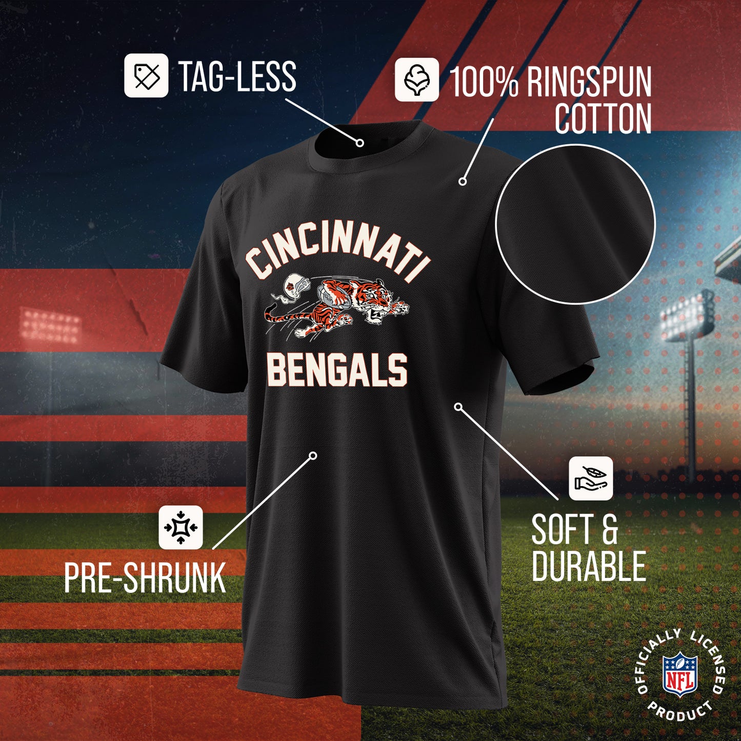 Cincinnati Bengals NFL Adult Retro Gameday Unisex T-Shirt - Black