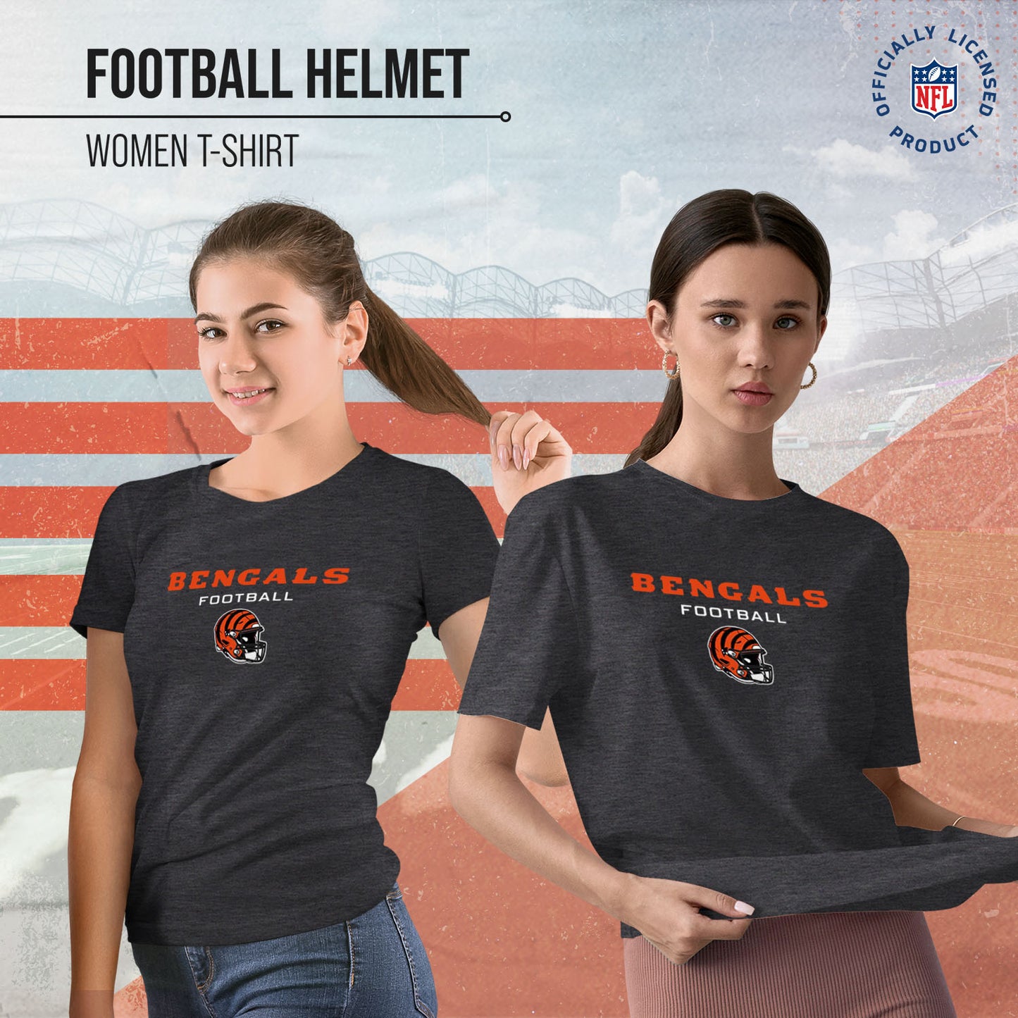Cincinnati Bengals Women's NFL Football Helmet Short Sleeve Tagless T-Shirt - Charcoal