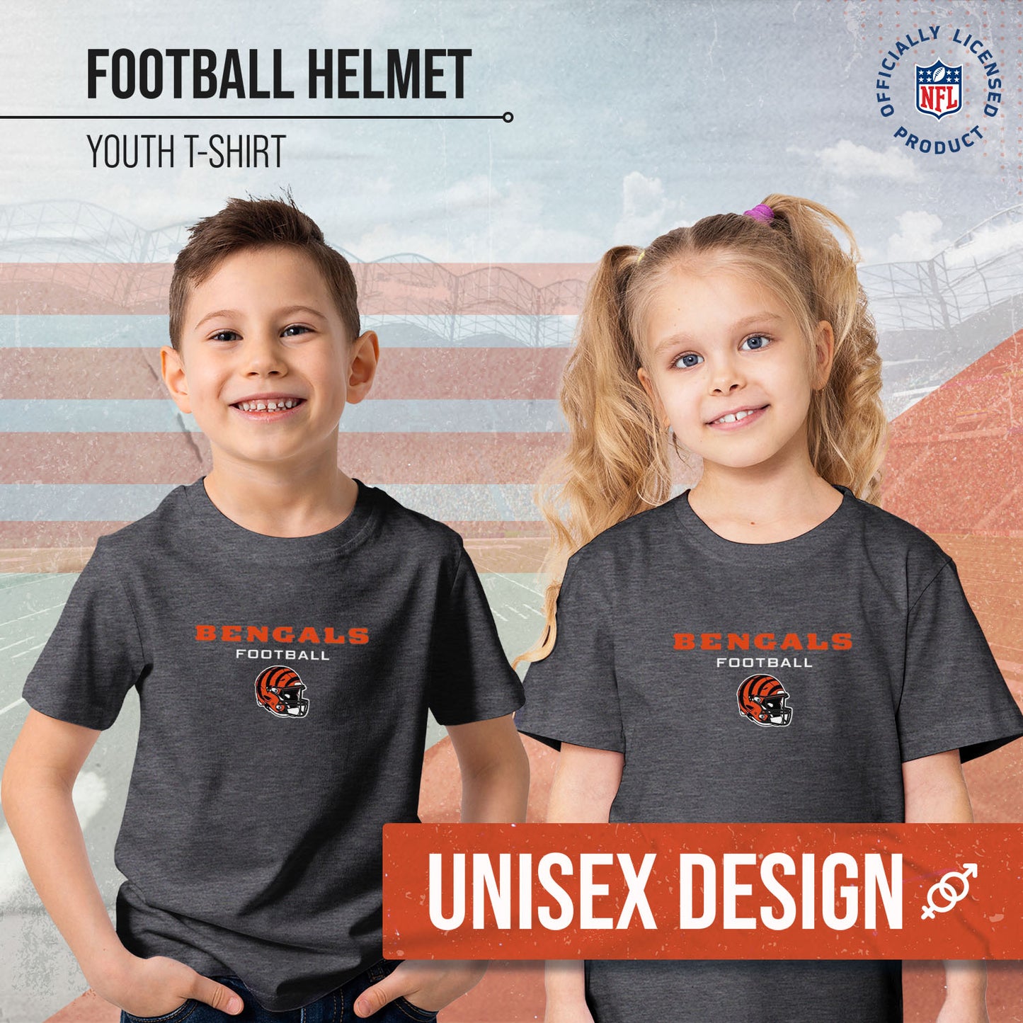 Cincinnati Bengals NFL Youth Football Helmet Tagless T-Shirt - Charcoal
