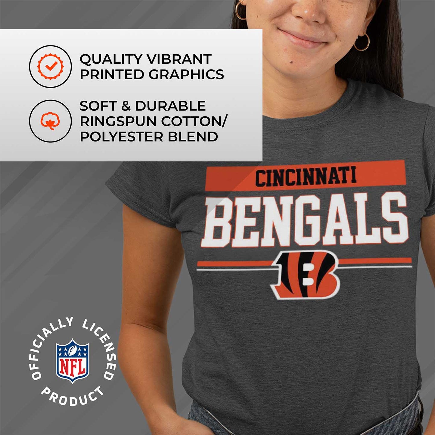 Cincinnati Bengals NFL Women's Team Block Plus Sized Relaxed Fit T-Shirt - Charcoal