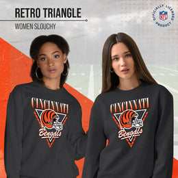 Cincinnati Bengals NFL Womens Retro Triangle Slouchy Crewneck - Heather Charcoal