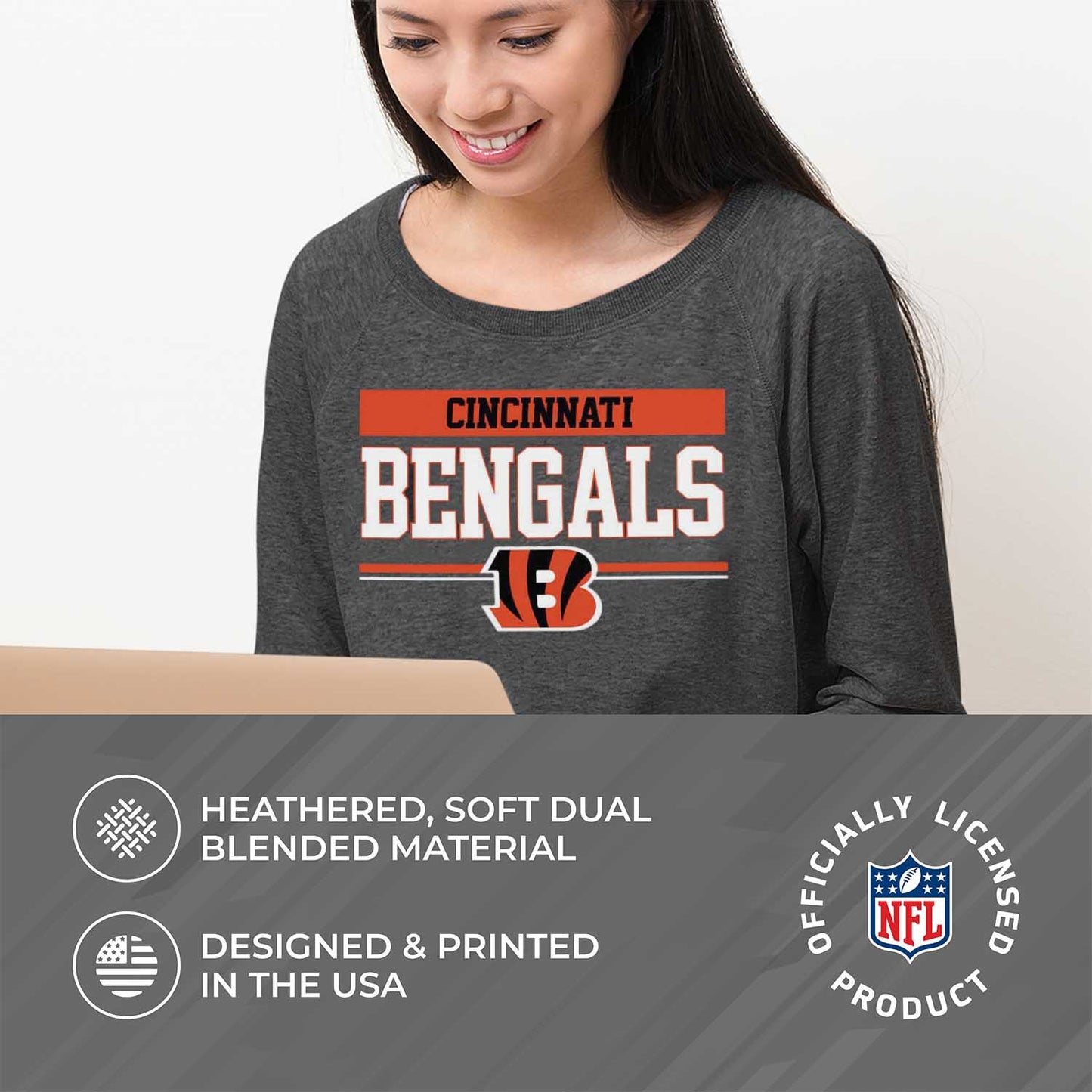 Cincinnati Bengals NFL Women's Plus Size Team Block Charcoal Crewneck - Charcoal