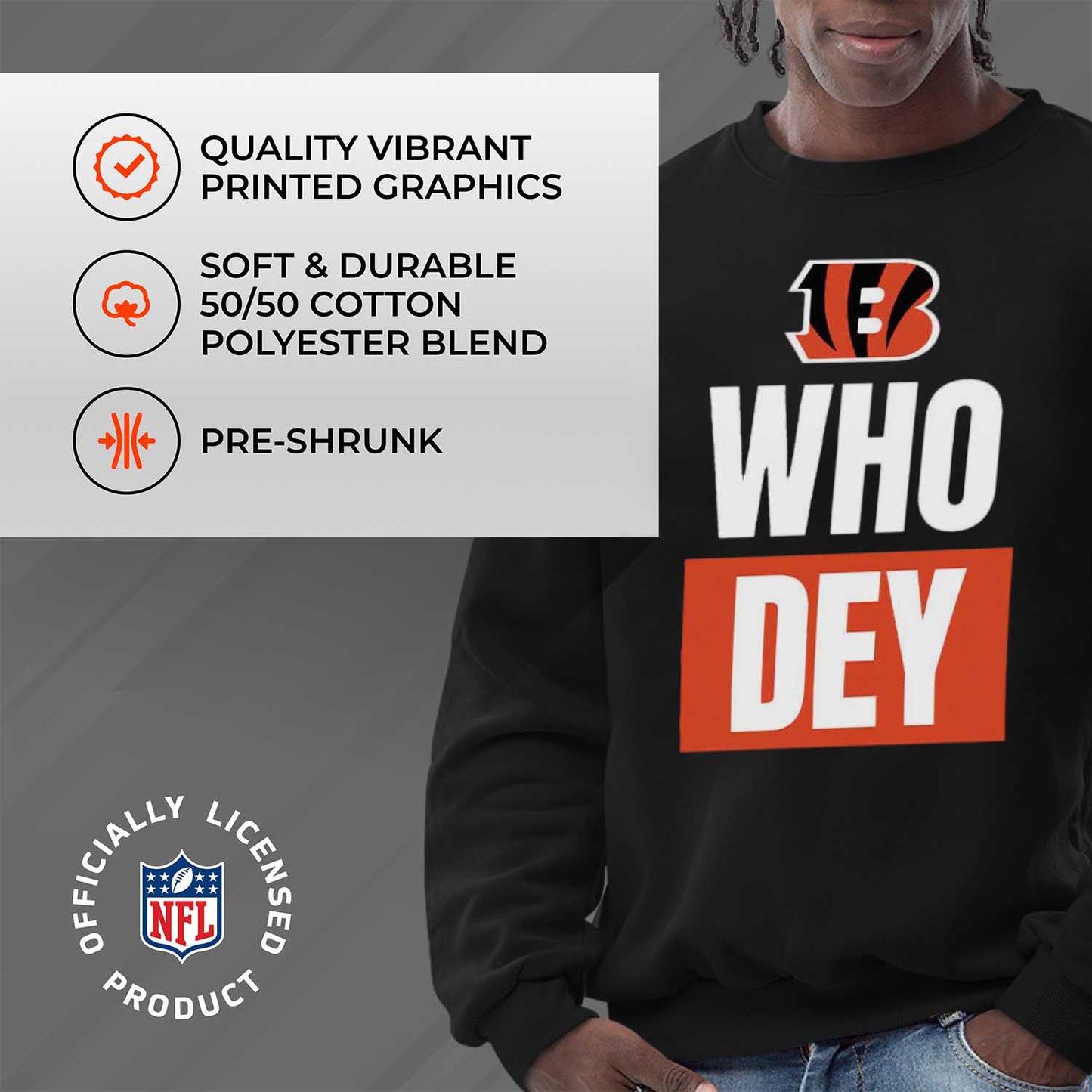 Cincinnati Bengals NFL Adult Slogan Crewneck Sweatshirt - Black
