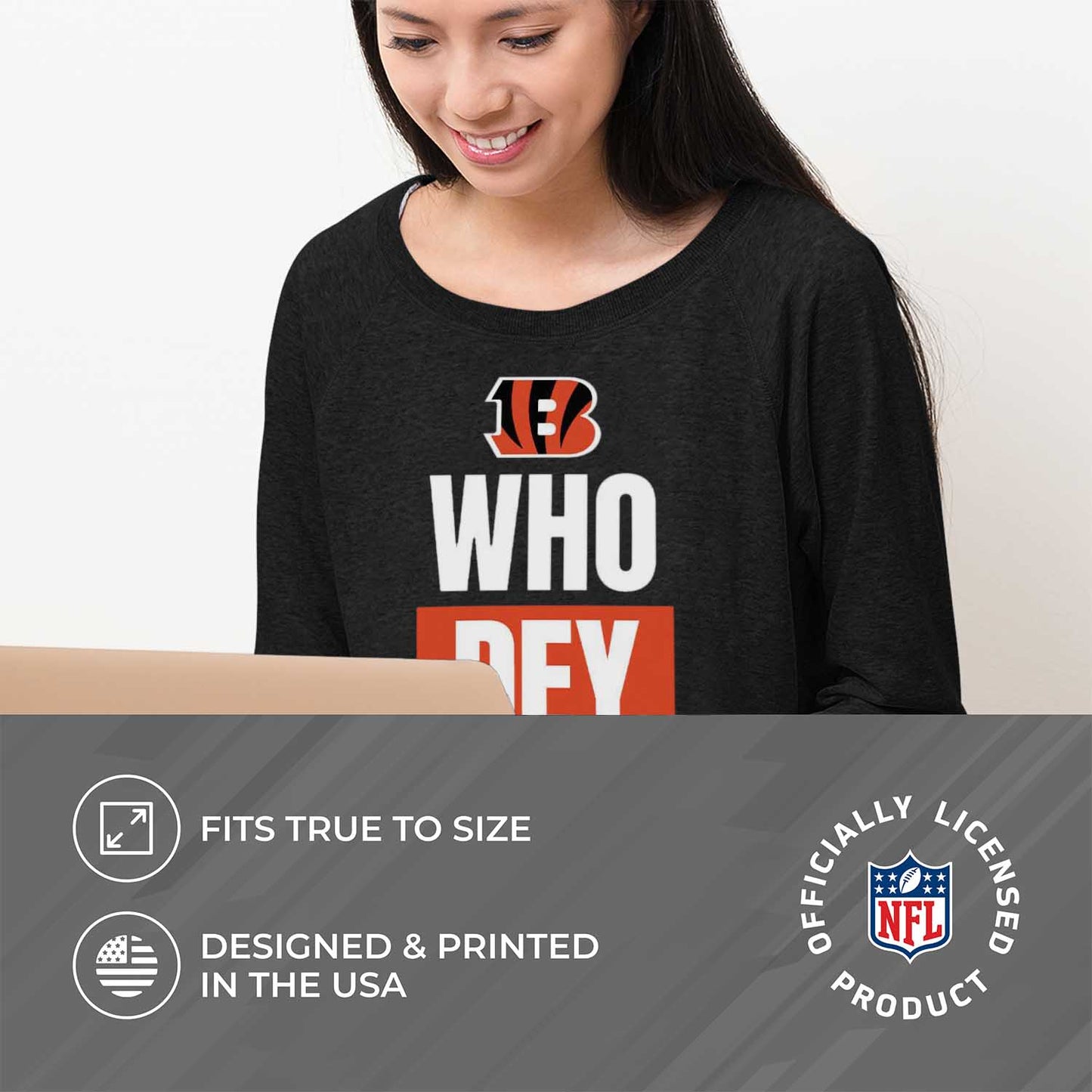 Cincinnati Bengals NFL Womens Plus Size Team Slogan Crew Neck - Black