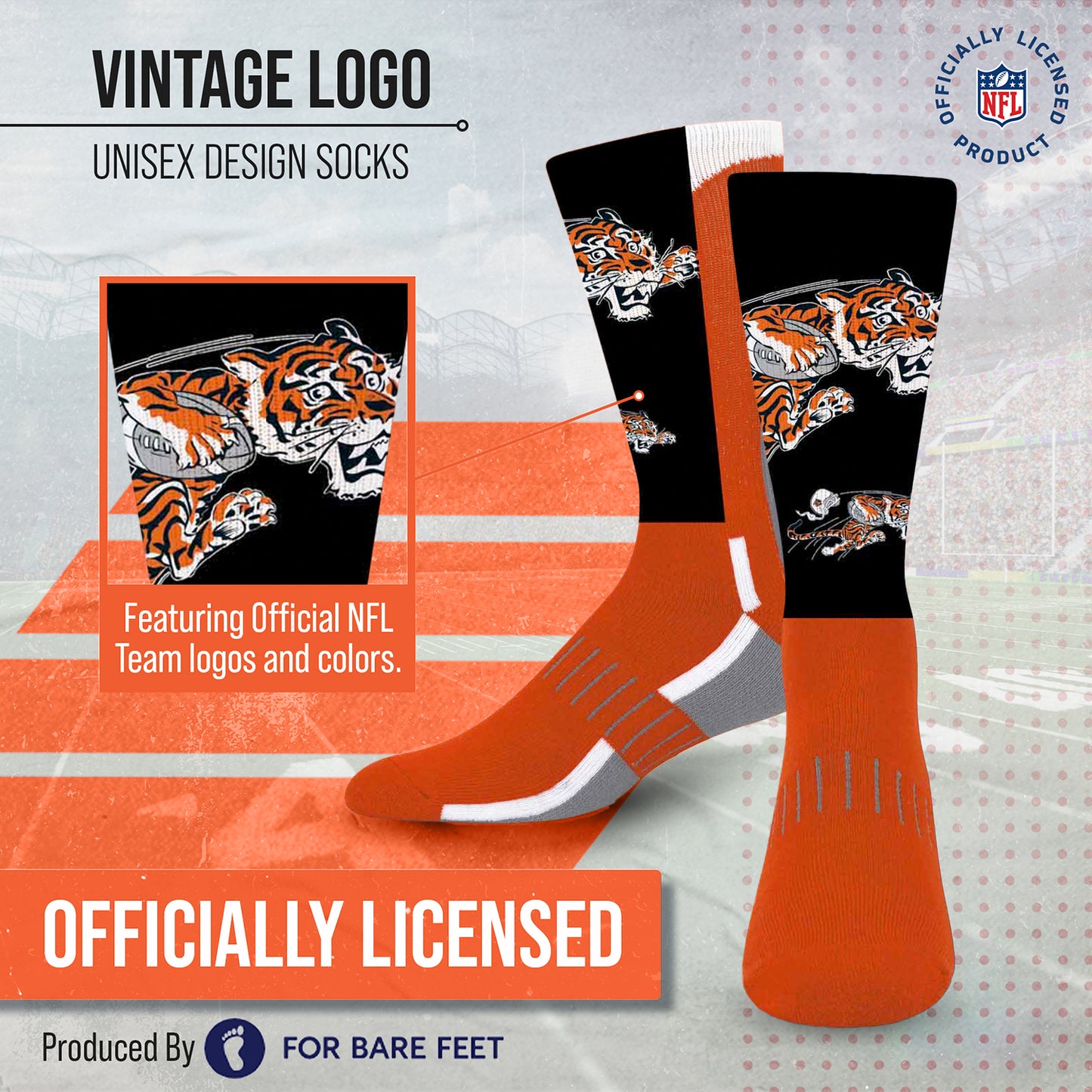 Cincinnati Bengals NFL V Curve  Socks - Team Color